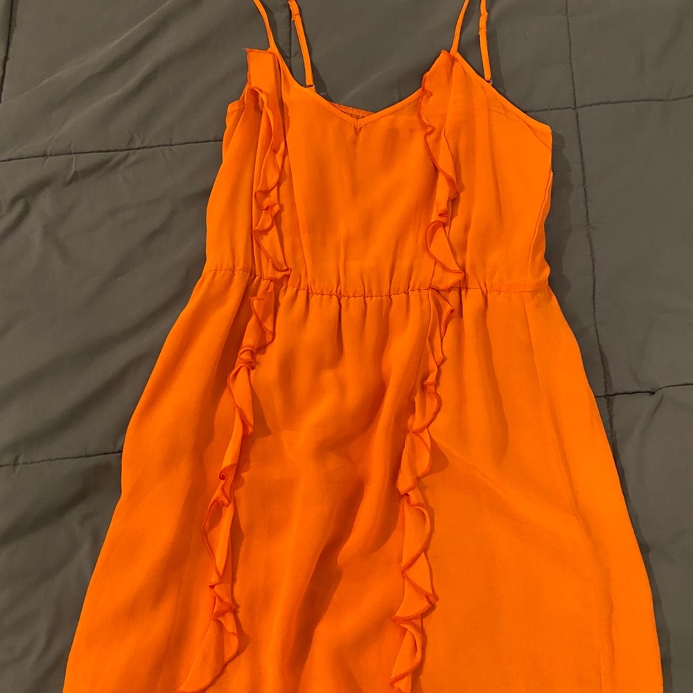 Orange ruffle boutique chiffon dress